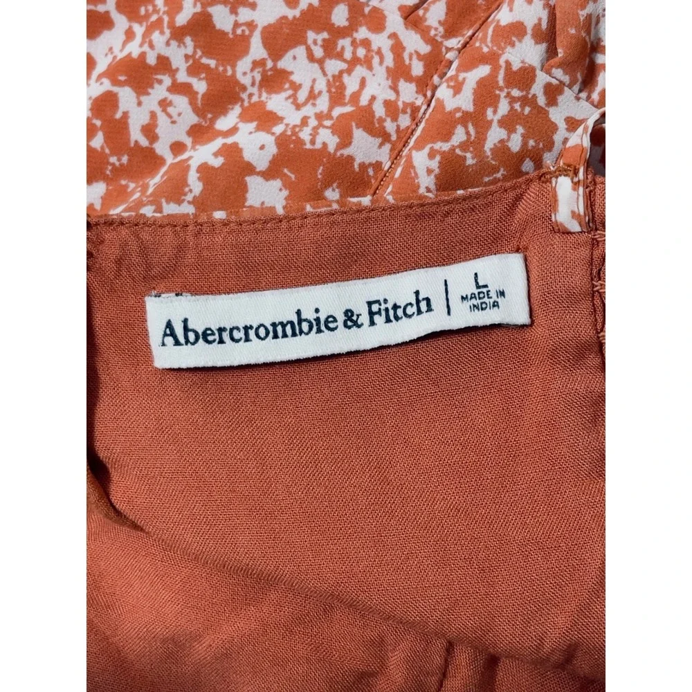 Abercrombie & Fitch Women Orange Floral Smocked Maxi Dress Large Side Slit Boho